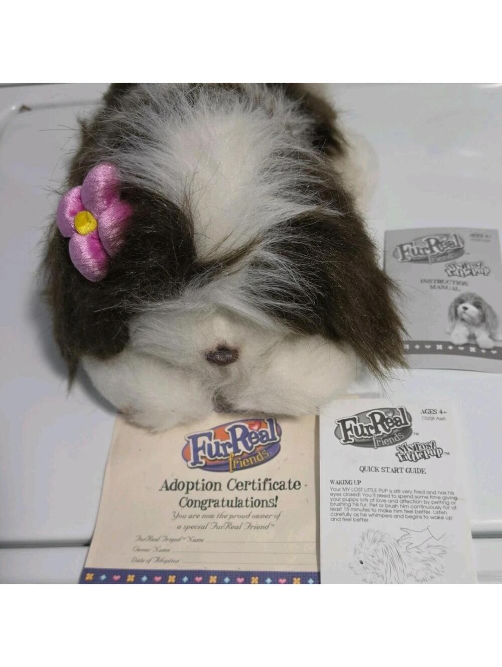 FurReal Friends - My Lost Little Puppy Brown White Dog 2003 Hasbro Tiger Papers